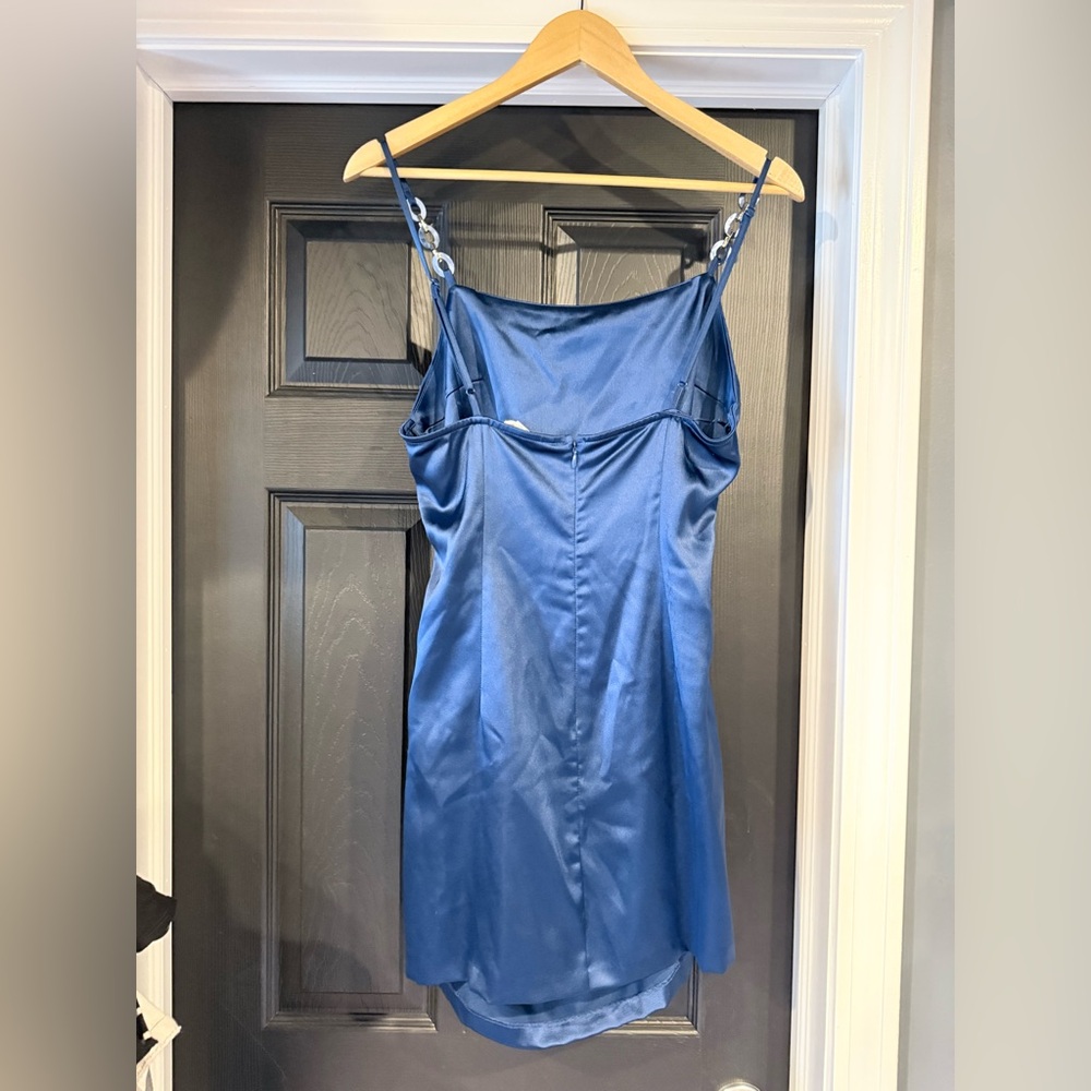 Zara Royal Blue Satin Slip Dress with Straps - Picture 4 of 6